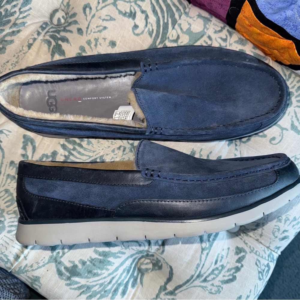 Ugg Slip-on Shoes Loafers Leather Shearling 14 Blue